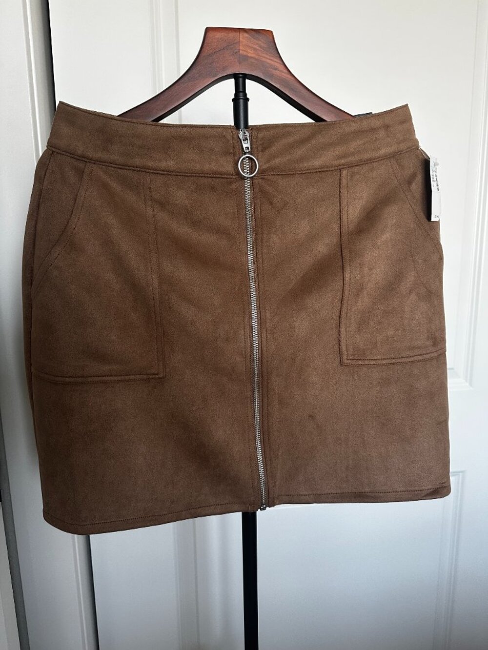 NWT Maurices Faux Suede Zip Front Mini Skirt Camel Brown High Rise Size 10